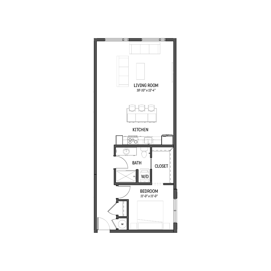 Rendering of the Sandstone floor plan with 1 bedroom[s] and 1 bathroom[s] at Izzy