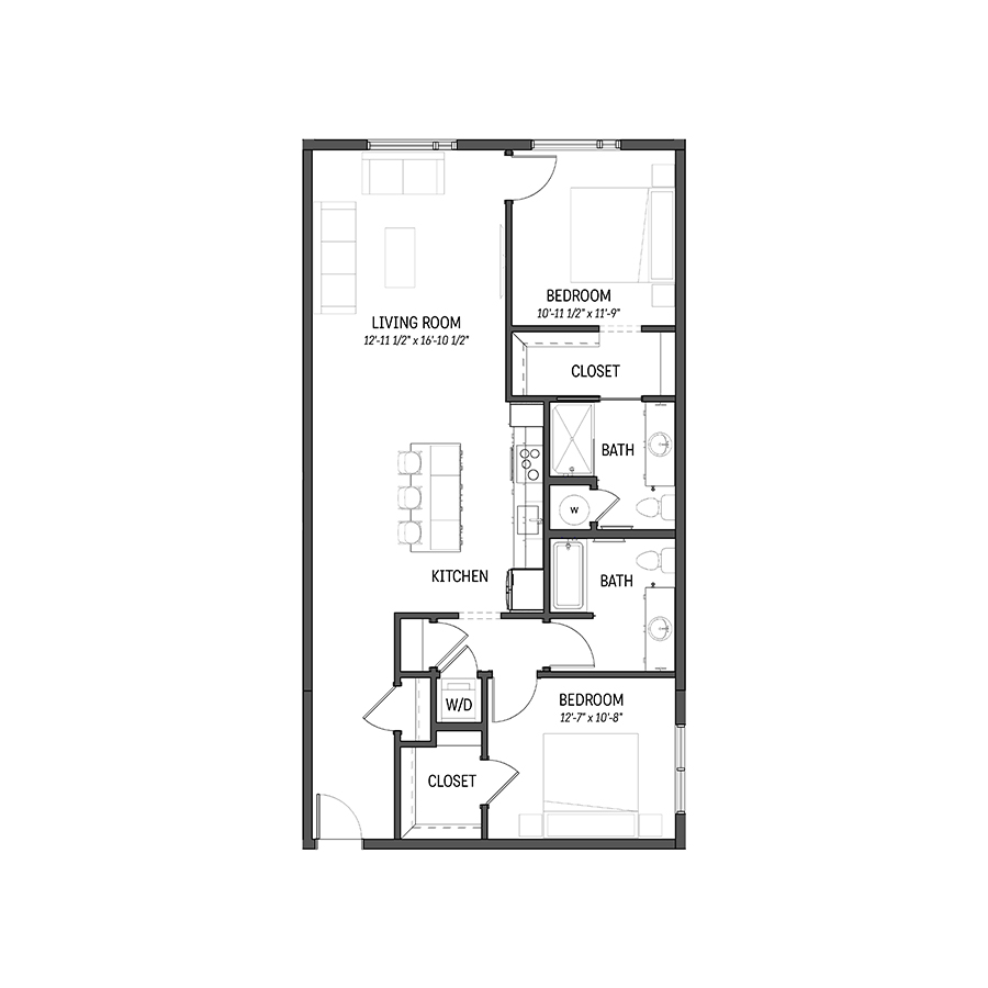 Rendering of the Limestone floor plan with 2 bedroom[s] and 2 bathroom[s] at Izzy