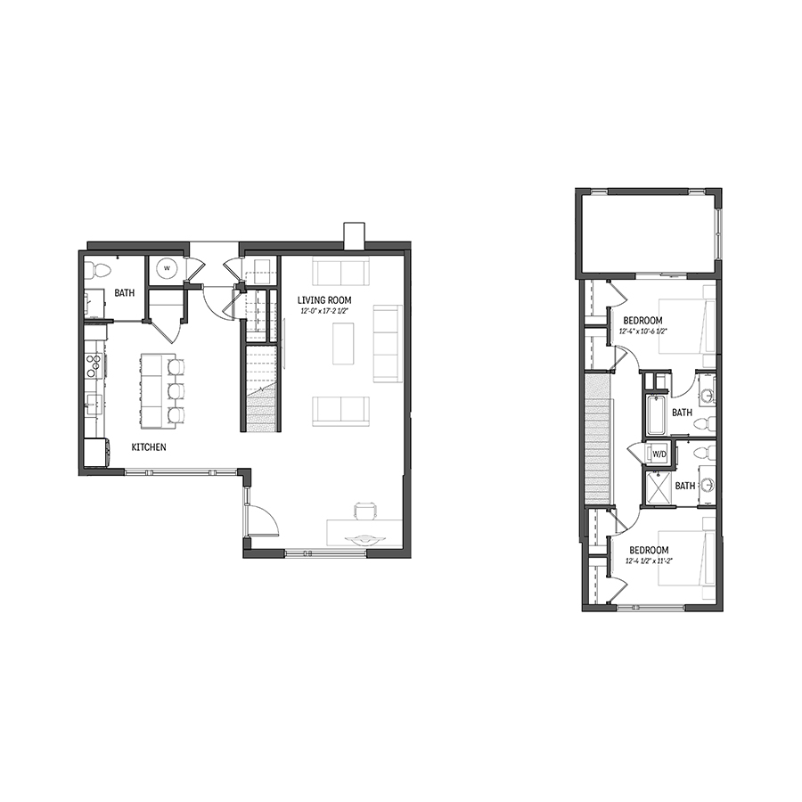 Rendering of the Quartz floor plan with 2 bedroom[s] and 2.5 bathroom[s] at Izzy