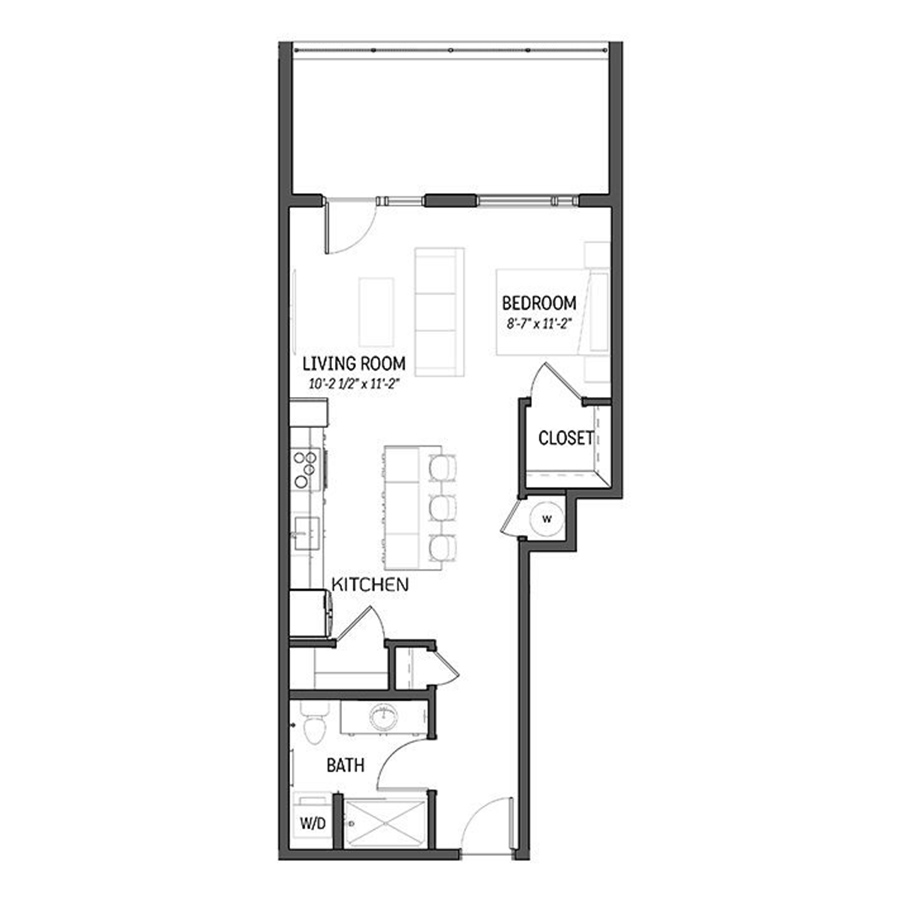 Rendering of the Pearl floor plan with 2 bedroom[s] and 2 bathroom[s] at Izzy