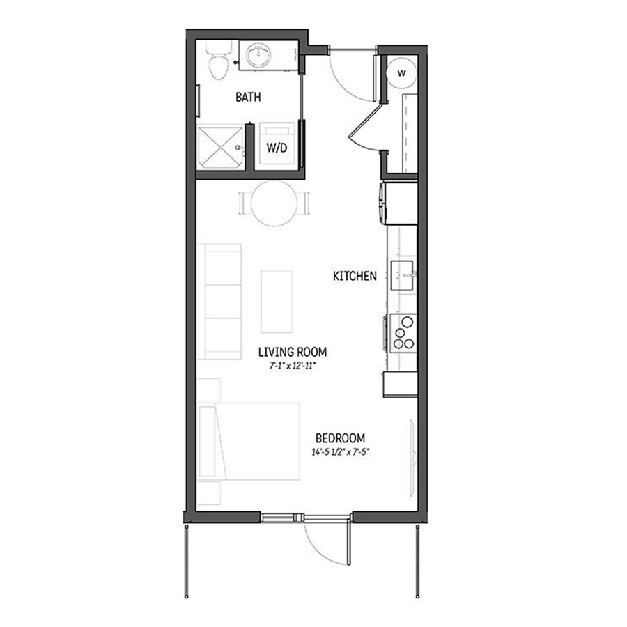 Rendering of the Mercury floor plan with 1 bedroom[s] and 1 bathroom[s] at Izzy