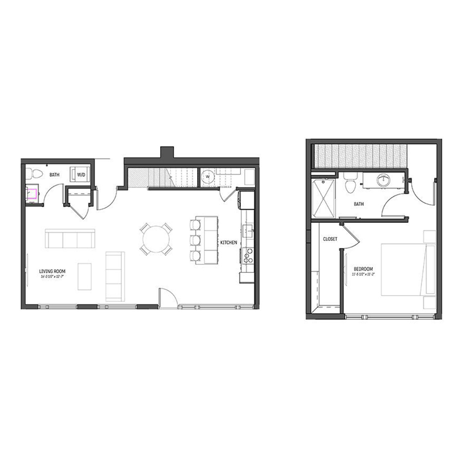 Rendering of the Silver floor plan with 2 bedroom[s] and 2.5 bathroom[s] at Izzy