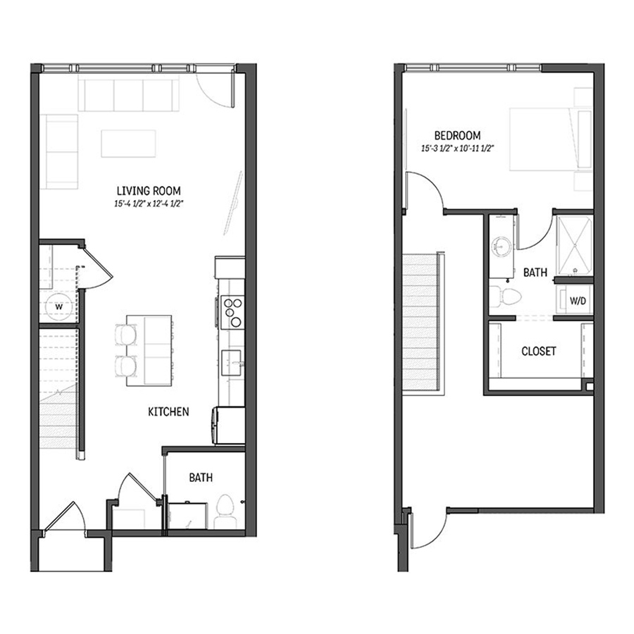 Rendering of the Aquamarine floor plan with a Studio bedroom and 1 bathroom[s] at Izzy