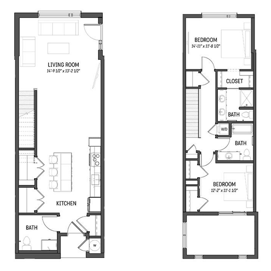 Rendering of the Gold floor plan with 1 bedroom[s] and 1 bathroom[s] at Izzy