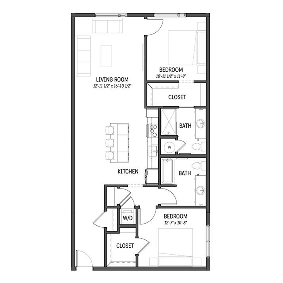 Rendering of the Limestone floor plan with 1 bedroom[s] and 1 bathroom[s] at Izzy